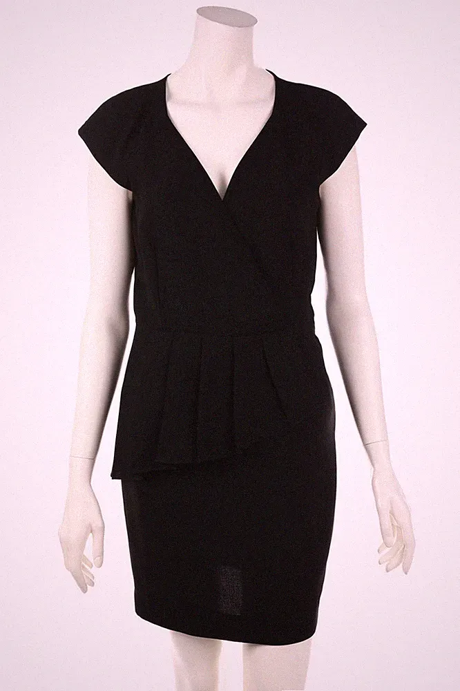 Calvin Klein Sheath Dress Wrap Effect Peplum US 8 = D 38 black