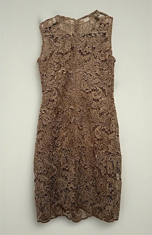 Calvin Klein Spitzenkleid Goldbraun US 4P Etuikleid Kurz ca DE34/36
