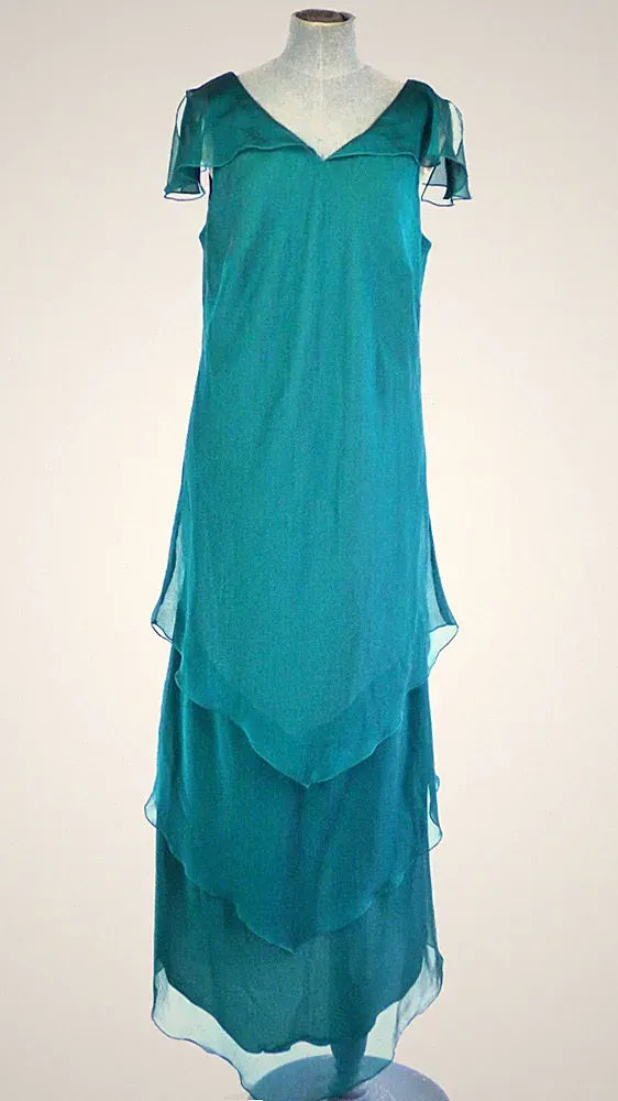 CANDA C&A Kleid türkis blau Maxi Lagenlook Hochzeit Gast Retro fließend Gr. UK 10