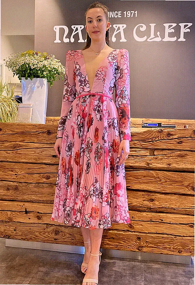 Carla Ruiz 99422 Damen Kleid Kleid Elegant Rosa Muster Gr. 40 42