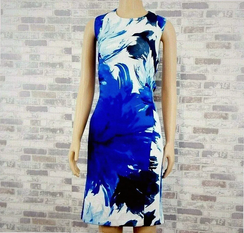 CARMEN MARC VALVO DAMEN FEST PARTY KLEID BLAU WEISS BLUMIG M