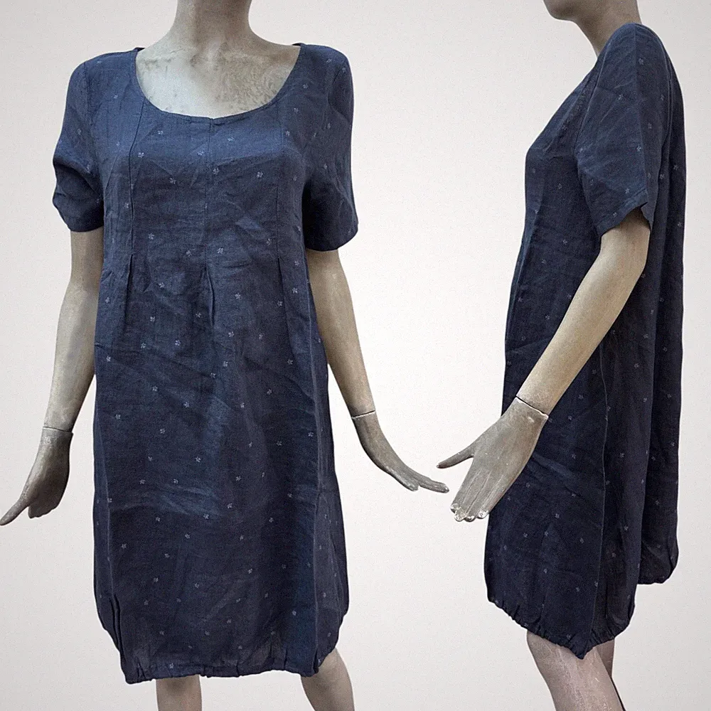 Cashmere Company Damen Kleid Sommerkleid Leinen Blau Kurzarm Dress