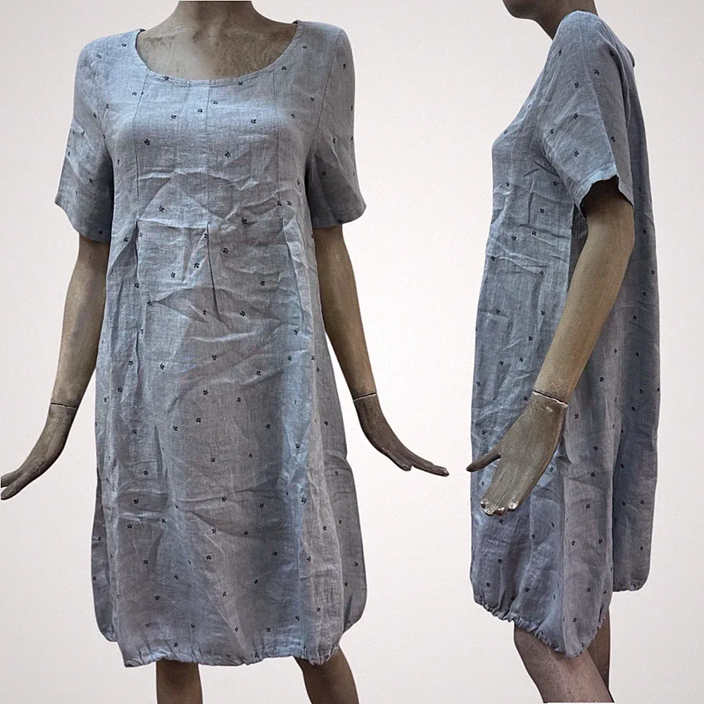 Cashmere Company Damen Kleid Sommerkleid Leinen himmelblau Kurzarm