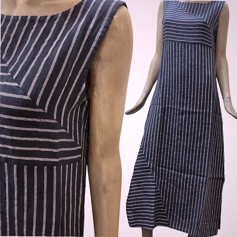 Cashmere Company Damen Langes Kleid Sommerkleid Leinen Blau Ärmellos