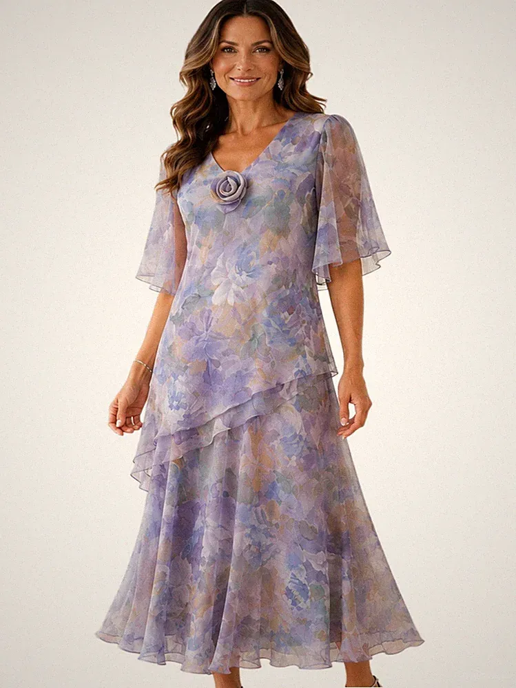 Cattiva Blumen Midikleid US 12 UK 16 Chiffon Hochzeit Gast Rennen Kreuzfahrt