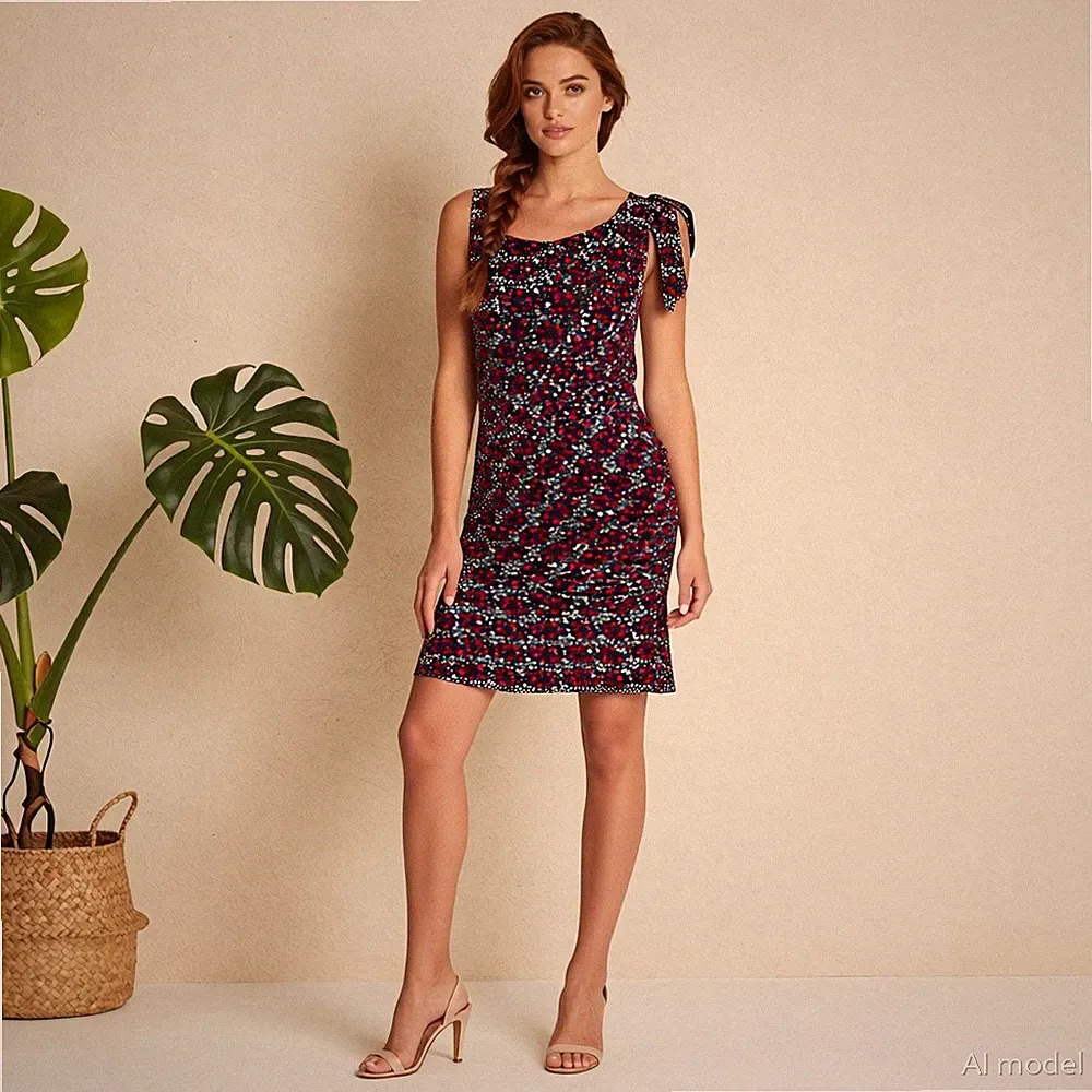 Celestial Cocktail Knielang Kleid Mehrfarbig Sterne Viskose Ärmellos Gr. 34