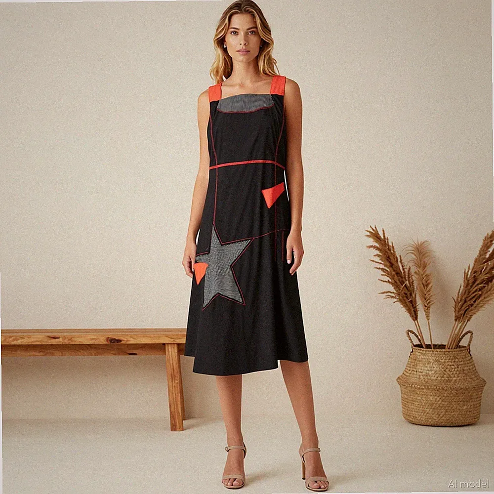 Celestial Extravagant Midi Kleid Mehrfarbig Sterne Made in France Hänger Gr. 42