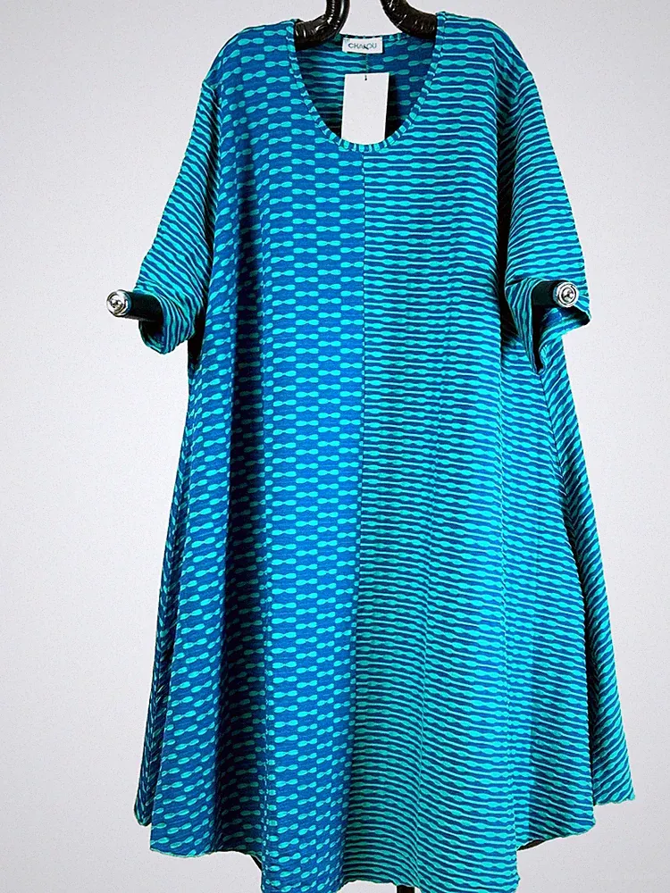 CHALOU Kleid Strukturstoff Asymetrisch TÜRKIS Gr. 60
