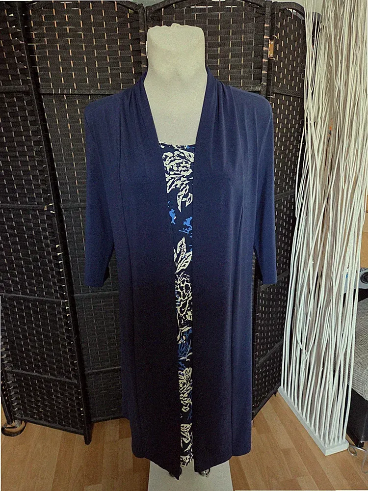 CHARLES VÖGELE 2IN1 KLEID GR 44-46 DUNKELBLAU BUNT KLEID/ CARDIGAN MIDI SCHICK!!