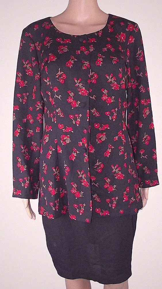 Chaus Petite Damen Kleid Midi Schwarz Größe 42 M Floral Elegant Viskose Leicht
