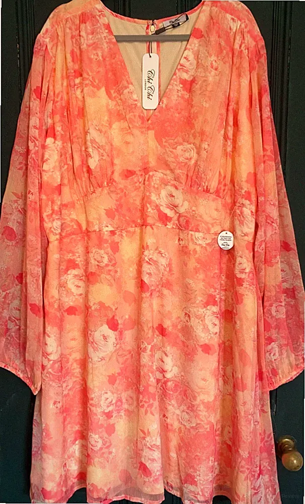 Chi Chi London Curve Größe 26 rosa Blumen ausgestellt 42" gefüttert Kleid Hochzeitsgast £75