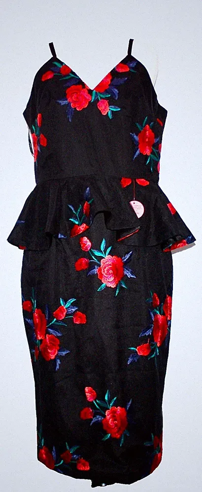 CHI CHI LONDON! DAMENKLEID ROSEN SCHWARZ WOMAN UK12 DRESS ETUIKLEID NEU #O58#