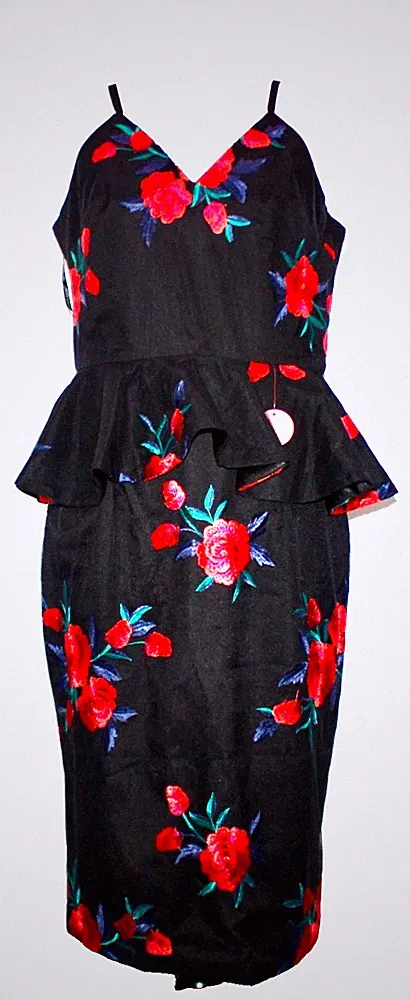CHI CHI LONDON! DAMENKLEID ROSEN SCHWARZ WOMAN UK12 DRESS ETUIKLEID NEU #O58#