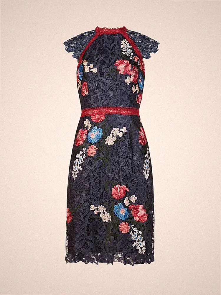 Chi Chi London meliert marineblau Spitze Blumen Party Anlass Kleid UK 10 US 6 neu mit Etikett