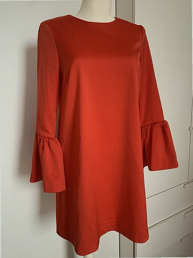 Chices Kleid Rot Volants Ärmel Kurz A-Linie 38 S H&M Polyester Elasthan Zipper