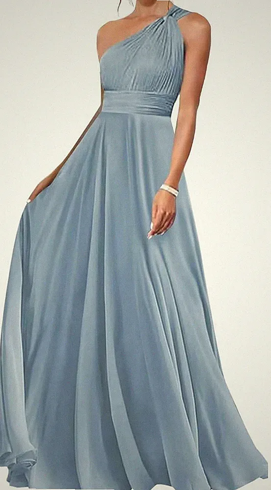 Chiffon Brautjungfernkleid Lang Elegant Hochzeitsgast Kleid für Damen