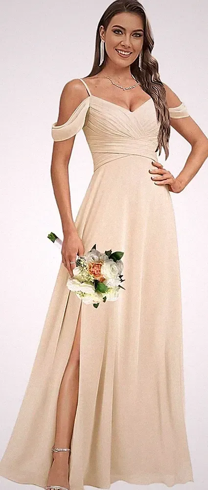 Chiffon Brautjungfernkleider Off Shoulder Abendkleider Hochzeitsgäste Kleider