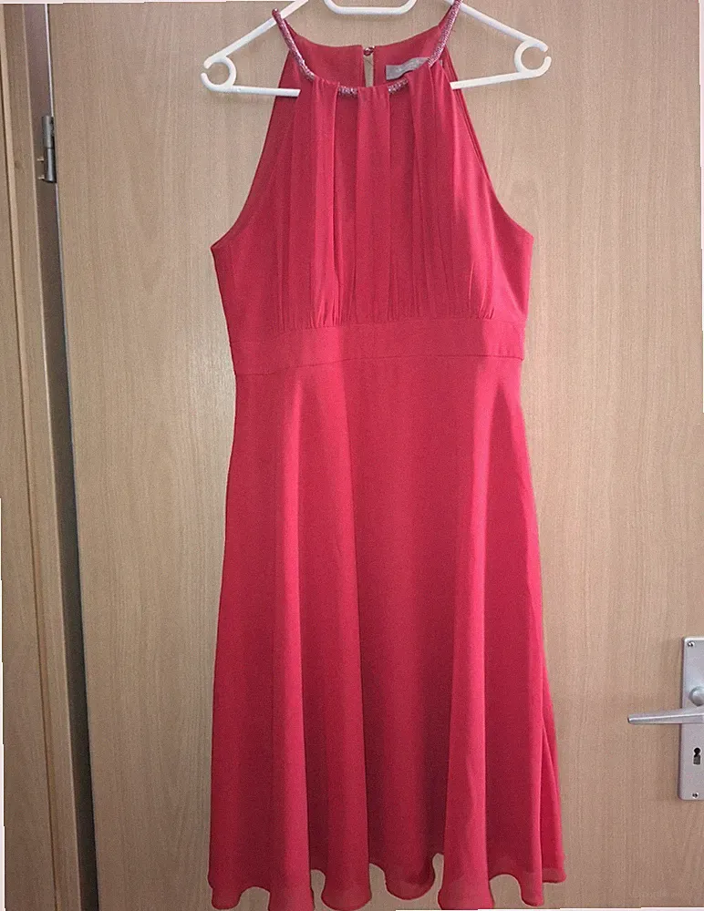 Christian Berg Damen Kleid Gr. 40 Rot Neckholder A-Linie kurz Strass