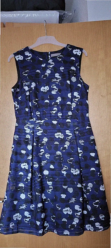 CHRISTIAN BERG Damen Kleid, Gr. DE 38 blau-weiß-schwarz Cocktail Kleid A-Linie