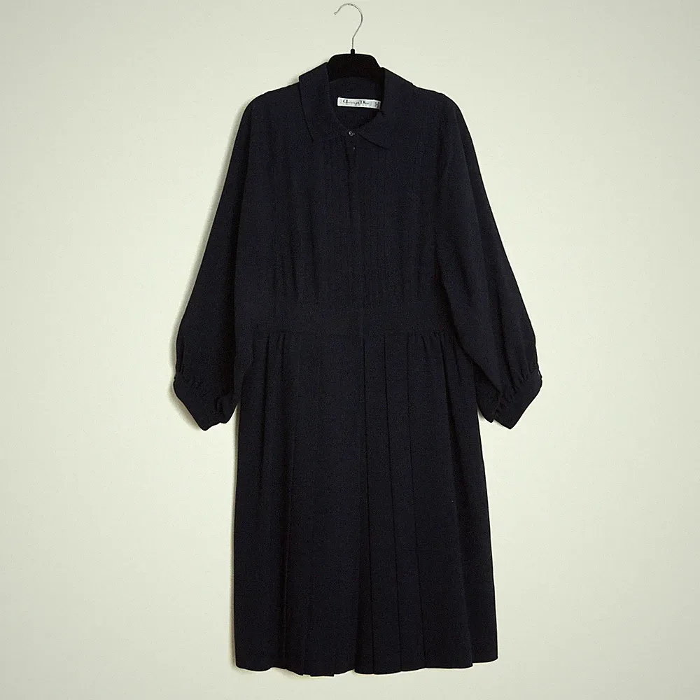 Christian Dior 2017 Robe Marine FR38 Chiuri Navy Wolle Plissee Kleid UK10 US8
