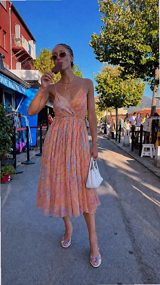 Christian Dior Cruise 2008 Floral Print Silk Chiffon Midi Dress IT42