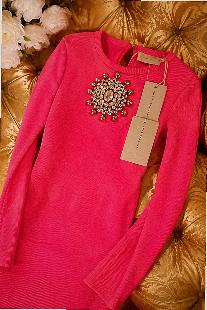 Christopher Kane Luxus Strickkleid Crystal Kleid Neon Pink Neu mit Etikett IT46