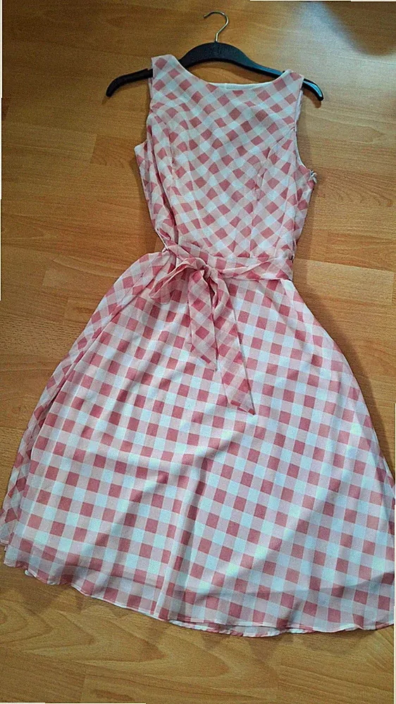 CLASS International Damen Kleid A-Linie Midi kariert rosa/weiß ärmellos Gr 38