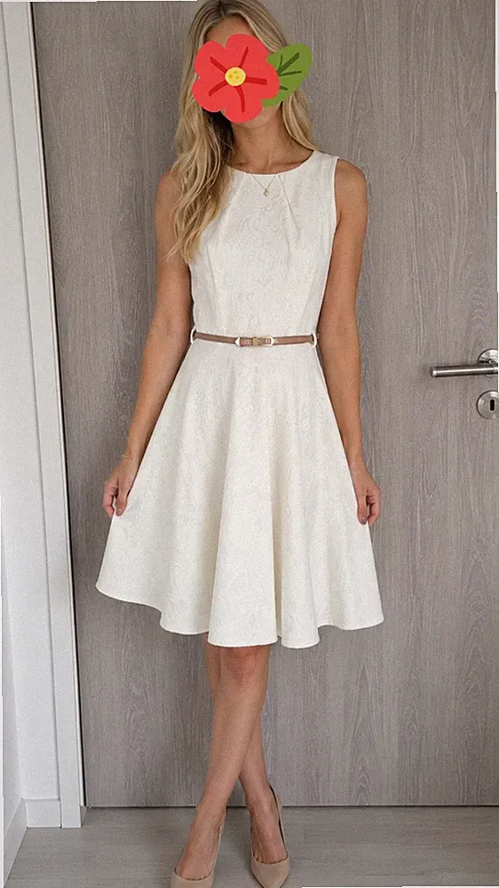 Closet Damen Kleid Weiß A-Linie Jacquard mit Gürtel UK 8 ärmellos LONDON
