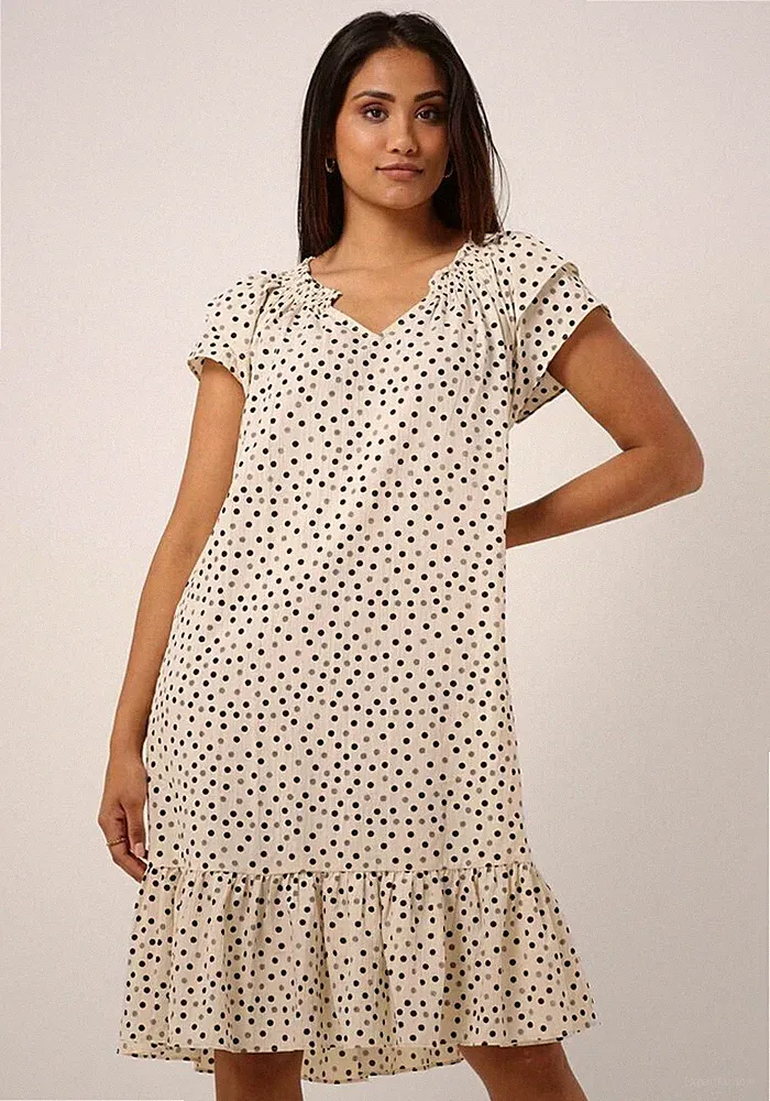 Co'Couture Sunrise Cropped Dot Relaxed A-Linien Kleid, Creme, Gr.M