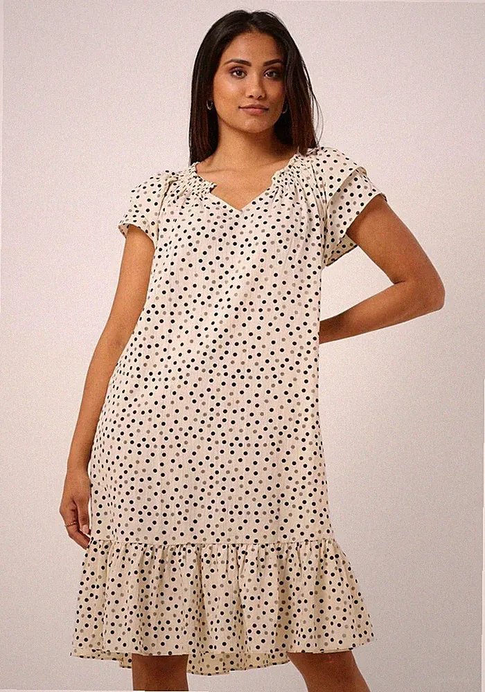 Co'Couture Sunrise Cropped Dot Relaxed A-Linien Kleid, Creme, Gr.M