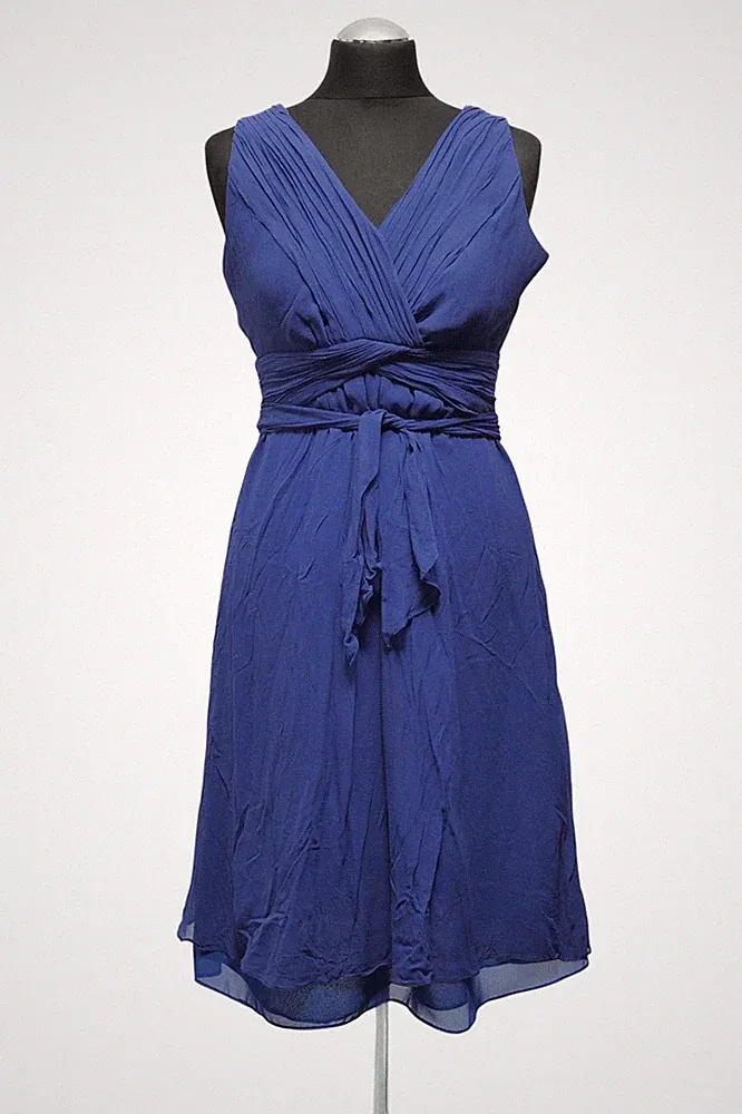 Coast A-Linie Kleid UK12 blau uni gerafft 100% Seide