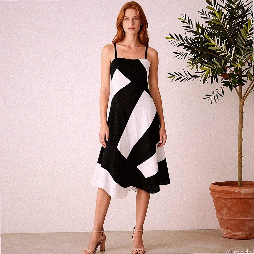 Coast Abend Extravagant Midi Kleid Schwarz Weiß Farbblock A-Linie Taschen Gr. 36