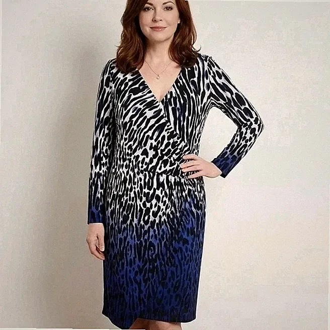 Coast Blue Black Animal Print Faux Wrap Midi Dress UK 16 Wedding Guest Race