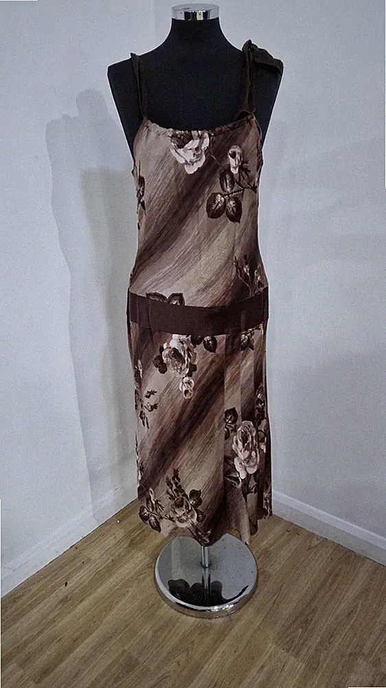 Coast braun Seide Blumen Kleid UK 14 Midi Y2K verstellbar Anlass Träger