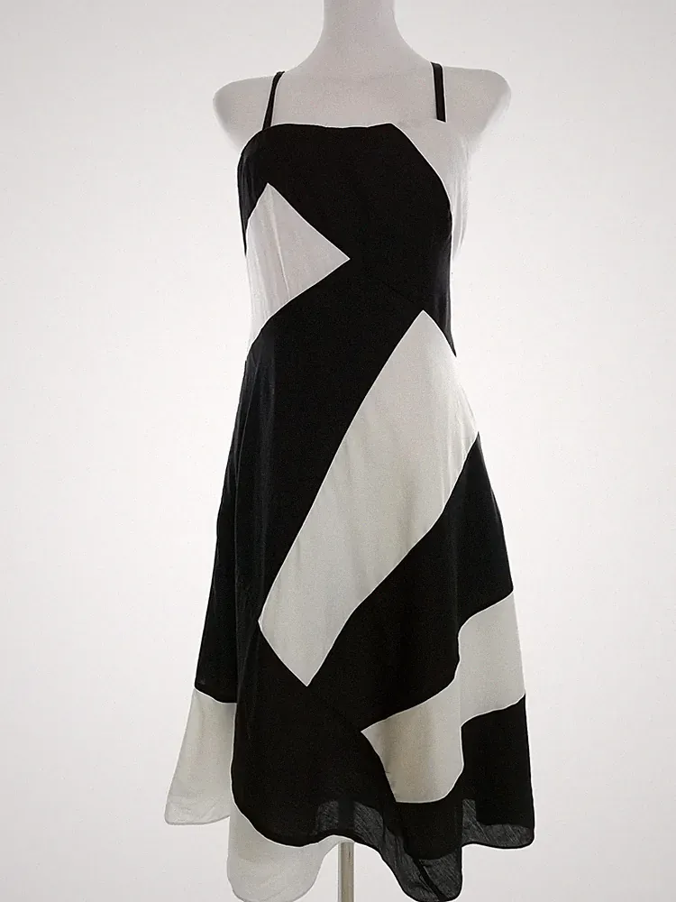 COAST Damen A-Linien-Kleid Gr. 36 Schwarz Baumwolle Ärmellos Midi