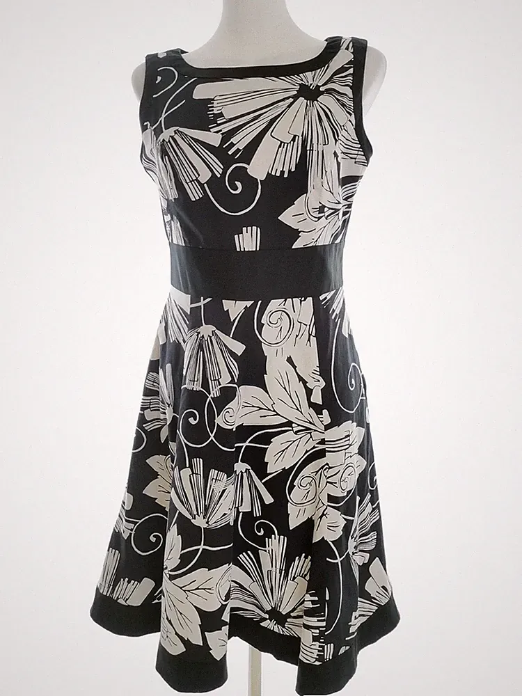 COAST Damen A-Linien-Kleid Gr. 38 Schwarz Baumwolle Ärmellos Midi Runder