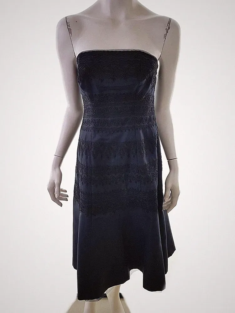 COAST Damen A-Linien-Kleid Gr. 40 Marineblau Seide Ärmellos Midi Schulterfrei