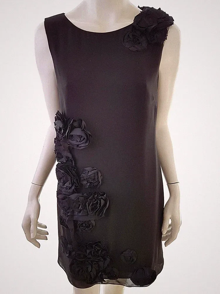 COAST Damen Kleid Gr. 40 Schwarz Ärmellos Knielang Runder Ausschnitt