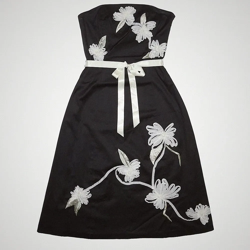 COAST Damen Schwarz Weiß Bandeau A-Linien Midikleid Baumwollmix Floral S
