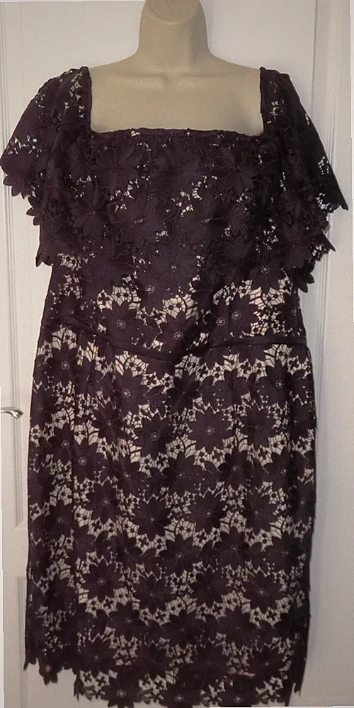 Coast dunkelblau Spitze Häkel Bardot Midikleid Übergröße UK 22 24 Hochzeitsgast