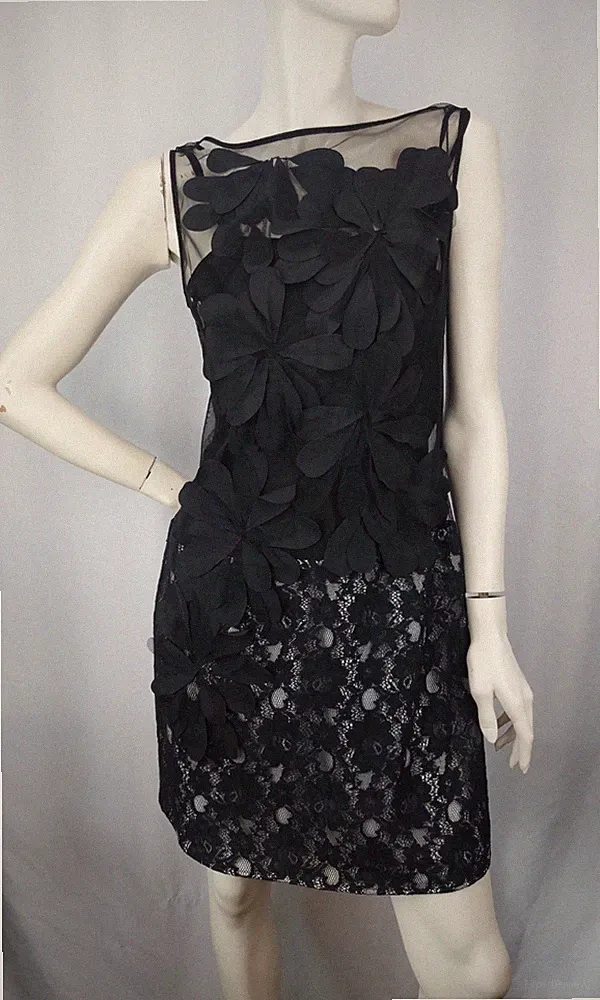 COAST Elegantes Damen Kleid 3D-Blumenapplikationen Spitze Gr. 12 (38/40) Schwarz