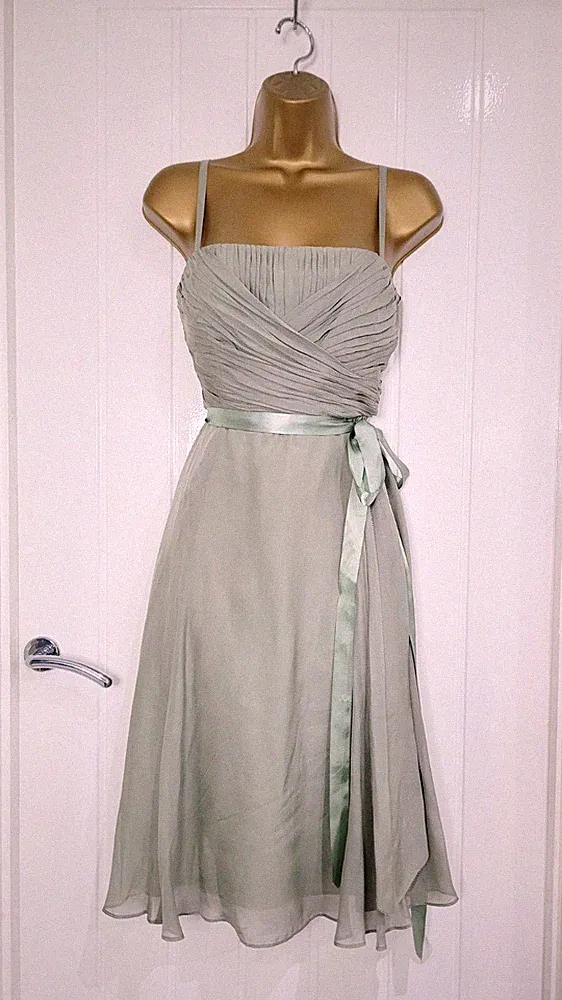 Coast Gr. UK 12 Salbei Seide Anlass Kleid Hochzeit Gast Rennen Brautjungfer NEU