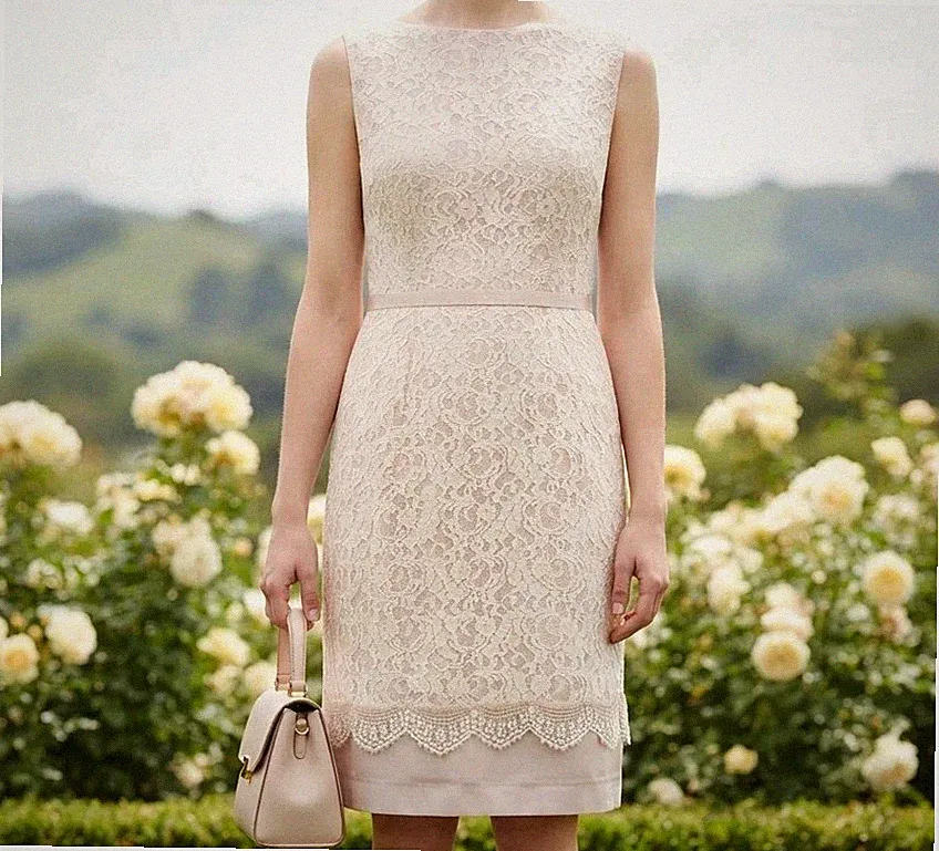 Coast Ivory Beige Spitzenkleid UK 10 Ärmellos Hochzeit Gast Anlass Formell