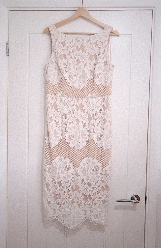 Coast Ivory Nude Bodycon Spitze Anlass Midikleid Party Hochzeit Gast-Größe 14
