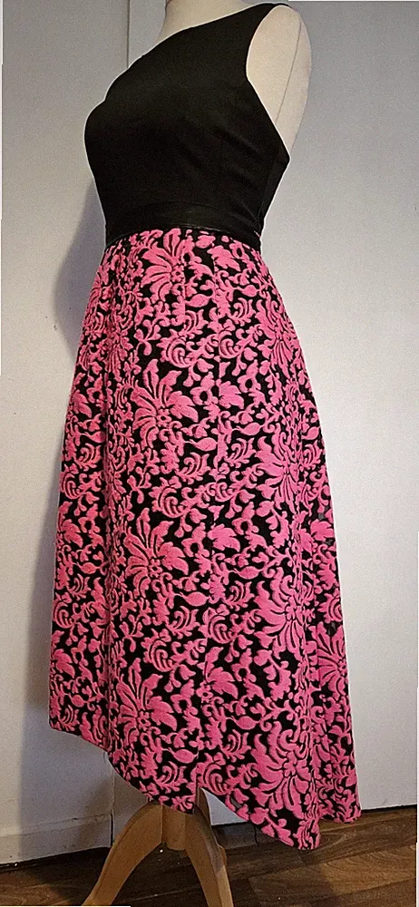 COAST Kleid Gr. 16 schwarz pink Fit Flare Party Hochzeit Gast Midi High Low Maxi