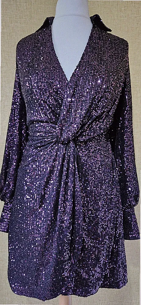Coast Kleid Gr. 18 109£ Pailletten Party lila Cocktail Hochzeit Gast Mini Ärmel