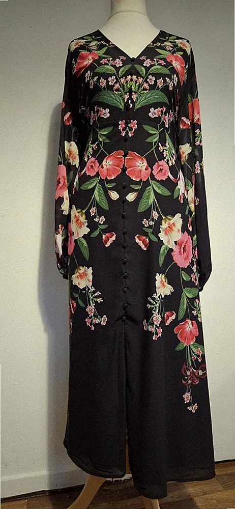 Coast Kleid Gr. 26 129£ schwarz Blumen Midi Party Hochzeit Gast rosa Ärmel