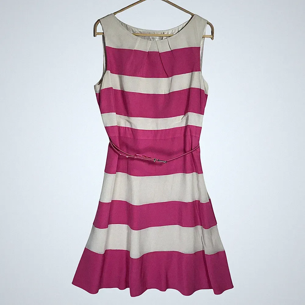 Coast Kleid Gr. UK 14 rosa creme gestreift ärmellos Gürtel Party Hochzeit Gast