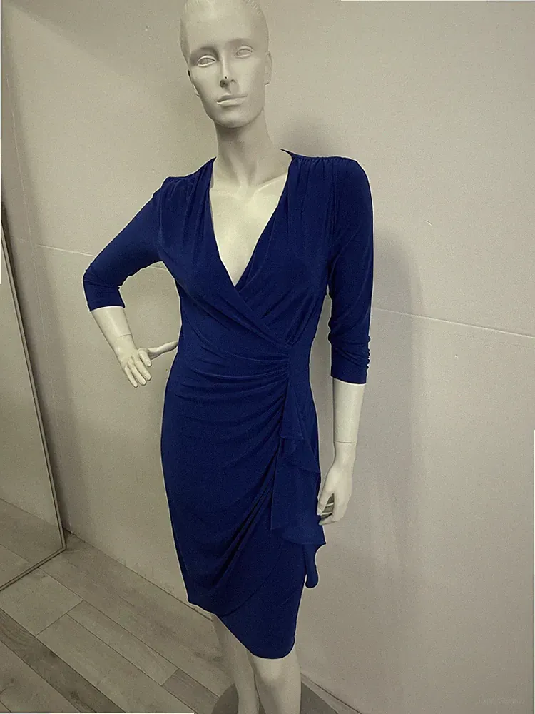 Coast Kleid Kobaltblau UK10 Hochzeit Gast Wickel Langarm Gefüttert Bleistift