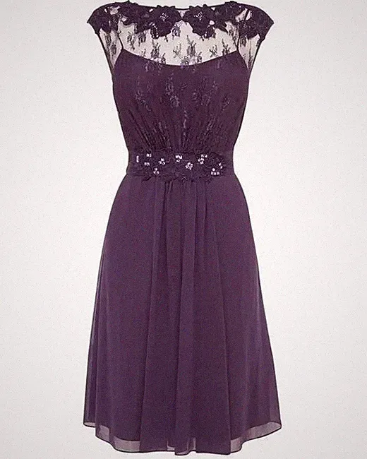 Coast Lori May lila Chiffon Spitzenkleid UK 6 knielang Anlass Hochzeit Gast
